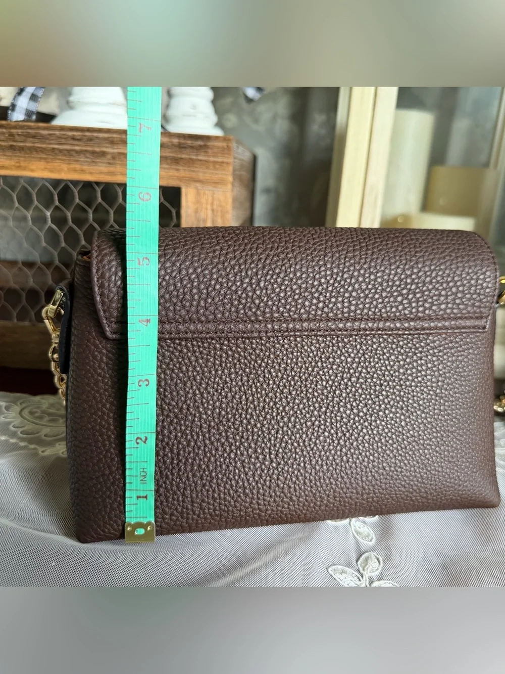 PEGAI Shrunken Calf Cafe Togo Leather Helen Crossbody Purse Bag